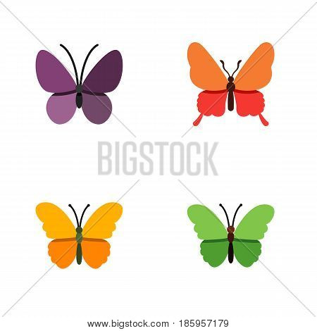 Flat Butterfly Set Of Violet Wing, Milkweed, Danaus Plexippus And Other Vector Objects. Also Includes Summer, Moth, Insect Elements.