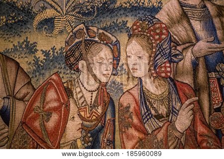 Medieval Tapestry In Ecouen Castle, Ecouen, France