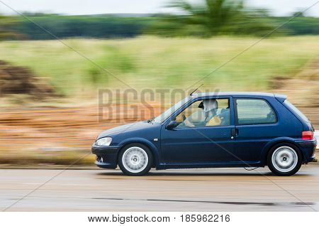 Caia Portugal - April 30 2017: Unidentified driver participates in a drifting demonstration at Drift Garnd Prix of Caia Contest.