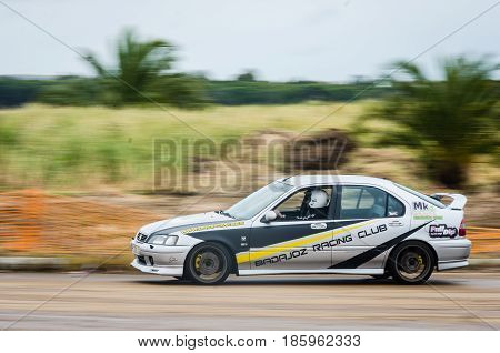 Caia Portugal - April 30 2017: Unidentified driver participates in a drifting demonstration at Drift Garnd Prix of Caia Contest.