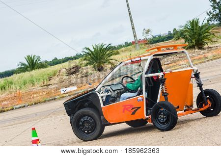 Caia Portugal - April 30 2017: Unidentified driver participates in a drifting demonstration at Drift Garnd Prix of Caia Contest.