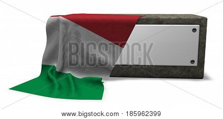 stone socket with blank sign and flag of italy - 3d rendering