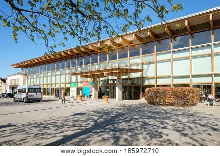 LINKOPING, SWEDEN - MAY 2, 2017: Linkoping main library during springtime in Linkoping. Linkoping is a famous university town in Sweden.