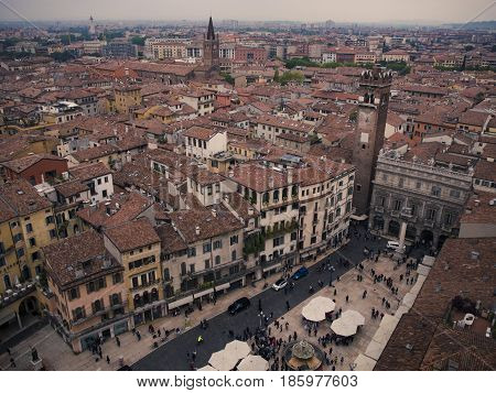 View to historical center of Verona in Italy.