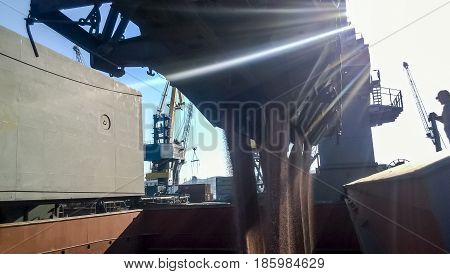 The Precipitation Of Grain From The Car Into The Hold Of The Tanker. Grain Filling Of The Cargo Comp