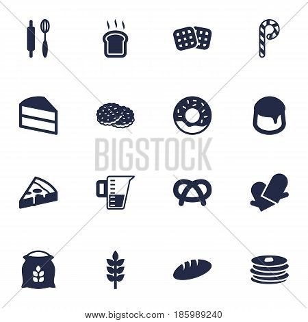 Set Of 16 Oven Icons Set.Collection Of Shortcake, Measurement, Slice Bread And Other Elements.