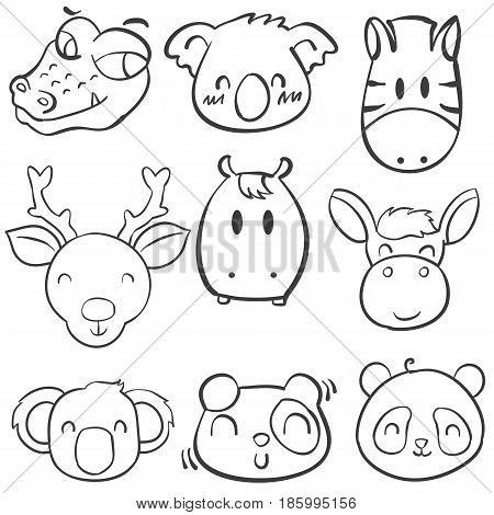 Collection stock animal head hand draw doodles