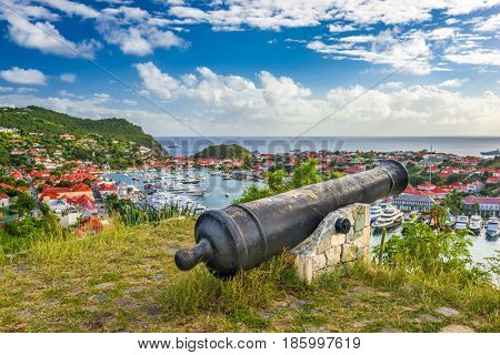 Saint Barthelemy skyline and harbor in the Caribbean.