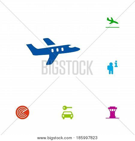 Set Of 6 Land Icons Set.Collection Of Aircraft, Letdown, Data And Other Elements.