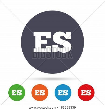 Spanish language sign icon. ES translation symbol. Round colourful buttons with flat icons. Vector