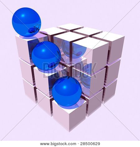 Silver Cube with Blue Balls