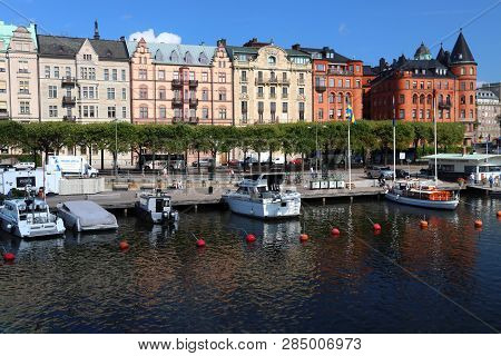 Stockholm, Sweden - August 24, 2018: City View Of Strandvagen Area In Stockholm, Sweden. Stockholm I