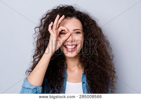 Close-up Portrait Of Her She Nice Attractive Lovely Charming Cheerful Optimistic Wavy-haired Girl Sh