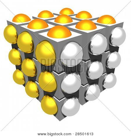 Cube with half spheres - (gold, silver & bronze)