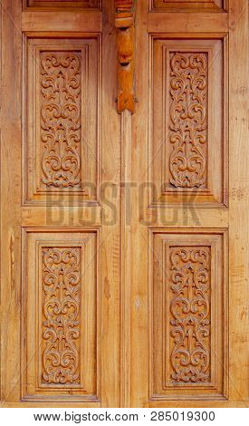 Golden Teak Wood Doors Of Old Style House