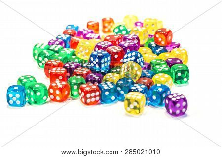 Colorful Cubes Bones On White Background. Concept Of Family Game. Colored Dice