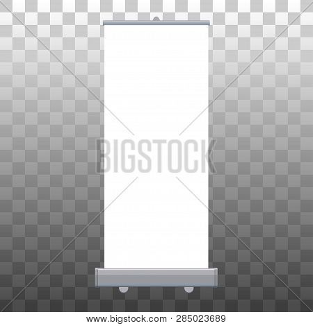 Roll Up Banner Isolated. Vector Empty Display Mockup For Presentation Or Exhibition Product. Vertica