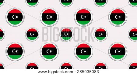 Libya Round Flag Seamless Pattern. National Symbols Background. Vector Circle Icons. Geometric Stick