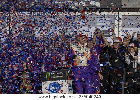 February 17, 2019 - Daytona Beach, Florida, USA: {persons} races through the pits at the NASCAR Racing Experience 300 at Daytona International Speedway in Daytona Beach, Florida.