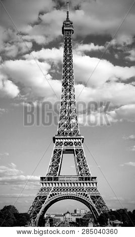 Eiffel Tower Symbol Of Paris In France With Black And White Effect From Trocadero Area