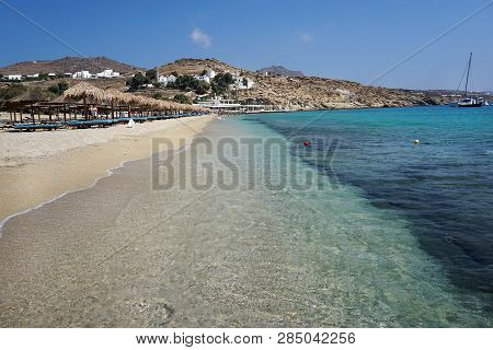 Kalafatis Beach Is A Beautiful Mykonos Beach In The Cyclades Islands, Greece