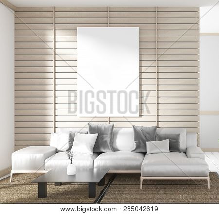 Livingroom Interior Moern Design Japanese Style. 3d Rendering