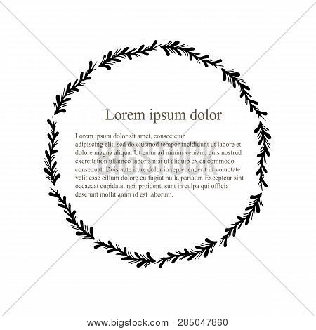 Outlines Monochrome Wreath, Lorem Ipsum, Thin Black Lines, Decorative Element Stock Vector Illustrat