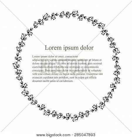 Outlines Monochrome Wreath, Lorem Ipsum, Thin Black Lines, Decorative Element Stock Vector Illustrat