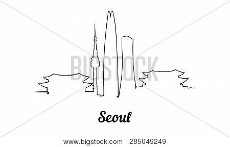 One Line Style Seoul Skyline. Simple Modern Minimaistic Style Vector.