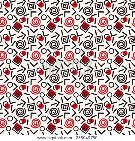 Memphis Swiss Style Seamless Pattern. Flat Geometric Isolated Vector Pattern. Bright Decorative Desi