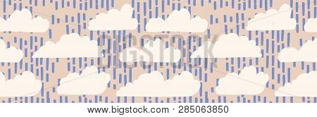 Hand Drawn Vector Rain Cloud Illustration. Seamless Repeating Border