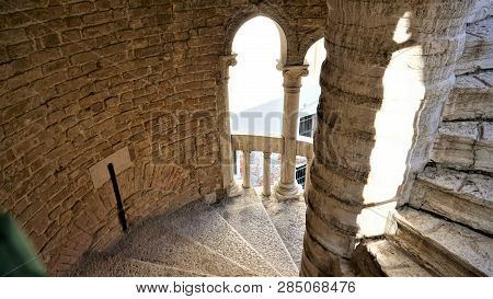 Venice, Italy. Bovolo Staircase Or Scala Contarini Del Bovolo, Is The Tallest Spiral Staircase Of Ve