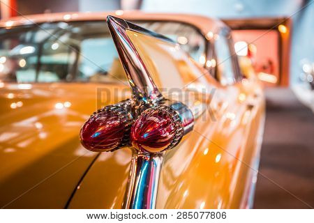 Taillight Of An Old American Vintage Car In Retro Image Style