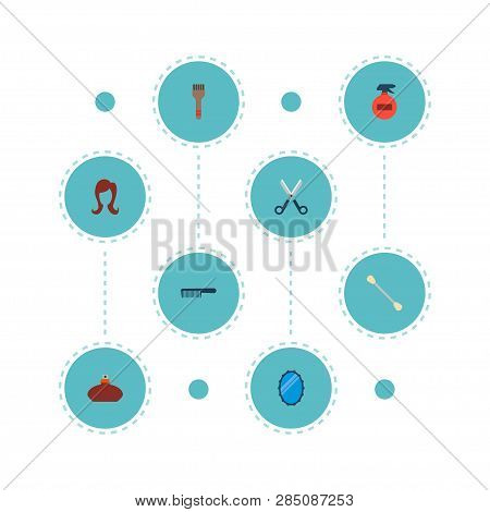 Set Of Barber Icons Flat Style Symbols With Comb, Coloring Brush, Swab And Other Icons For Your Web 