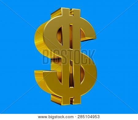 Dollar Sign On Blue Chromakey Background Money Gold Symbol 3d Illustration