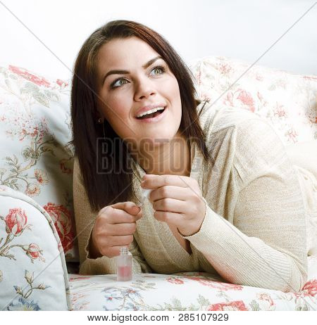 Woman Laying On Sofa Close Up Emotional, Lifestyle People At Home