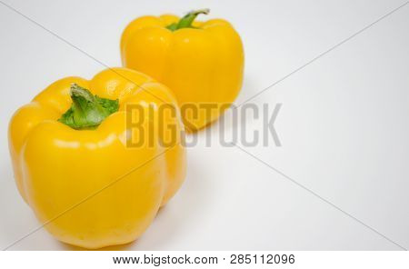 Bell Pepper Or Capsicum In White Background, Yellow, Red, Green Bell Pepper.