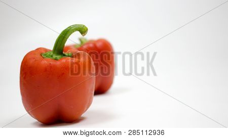 Bell Pepper Or Capsicum In White Background, Yellow, Red, Green Bell Pepper.