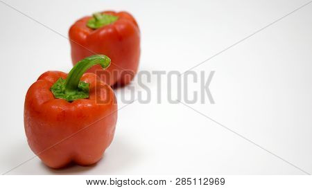 Bell Pepper Or Capsicum In White Background, Yellow, Red, Green Bell Pepper.