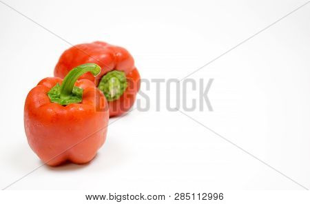 Bell Pepper Or Capsicum In White Background, Yellow, Red, Green Bell Pepper.