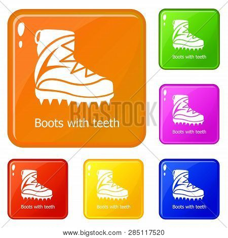 Mountaineer Shoes Icons Set Collection Vector 6 Color Isolated On White Background