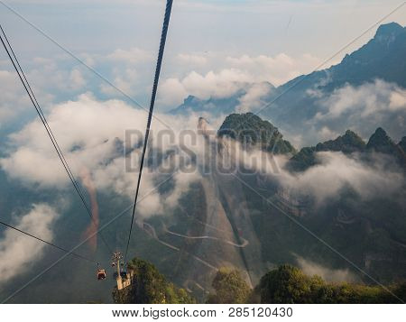 Beautiful Tianmen Mountain View From Cable Car To Tianmen Mountain.tianmen Mountain Cable Car The Lo