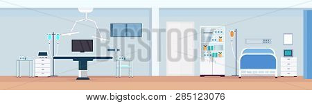 Hospital Operating Table Clean Medical Room Intensive Therapy Patient Ward With Nursing Care Bed Emp