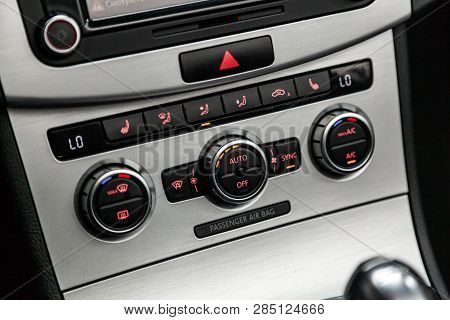 Novosibirsk, Russia - February 19, 2019:  Volkswagen Passat Cc,close-up Of The Dashboard, Adjustment