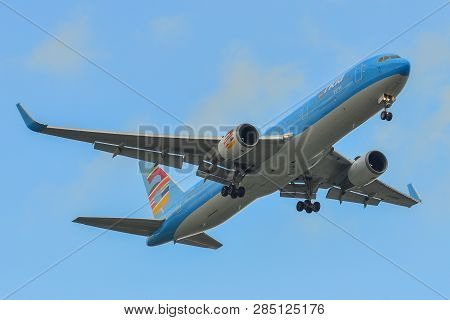 Bangkok, Thailand - Apr 21, 2018. A Boeing 767-300er Airplane Of Arkia - Israeli Airlines Landing At