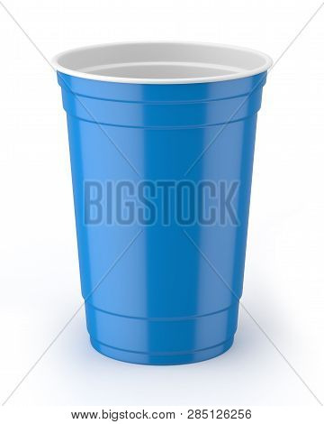 3d Rendered Blue And White 16oz 455ml American Plastic Party Cup.