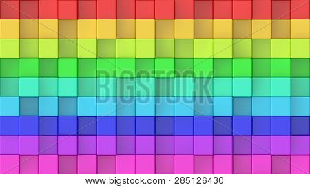 3d Rendered Texture Of Rainbow Coloured Cubes At Different Heights.