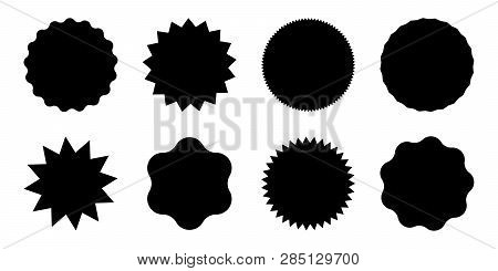 Black Round Sale Tags With Spikes. Simple Sun Icons Set.