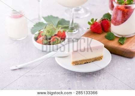 Delicious And Nutritious Handmade Strawberry No Bake Frozen Gradient Colour Fromage Frais Cheesecake