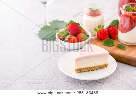 Delicious And Nutritious Handmade Strawberry No Bake Frozen Gradient Colour Fromage Frais Cheesecake